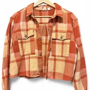 Roxy both ways orange plaid shacket